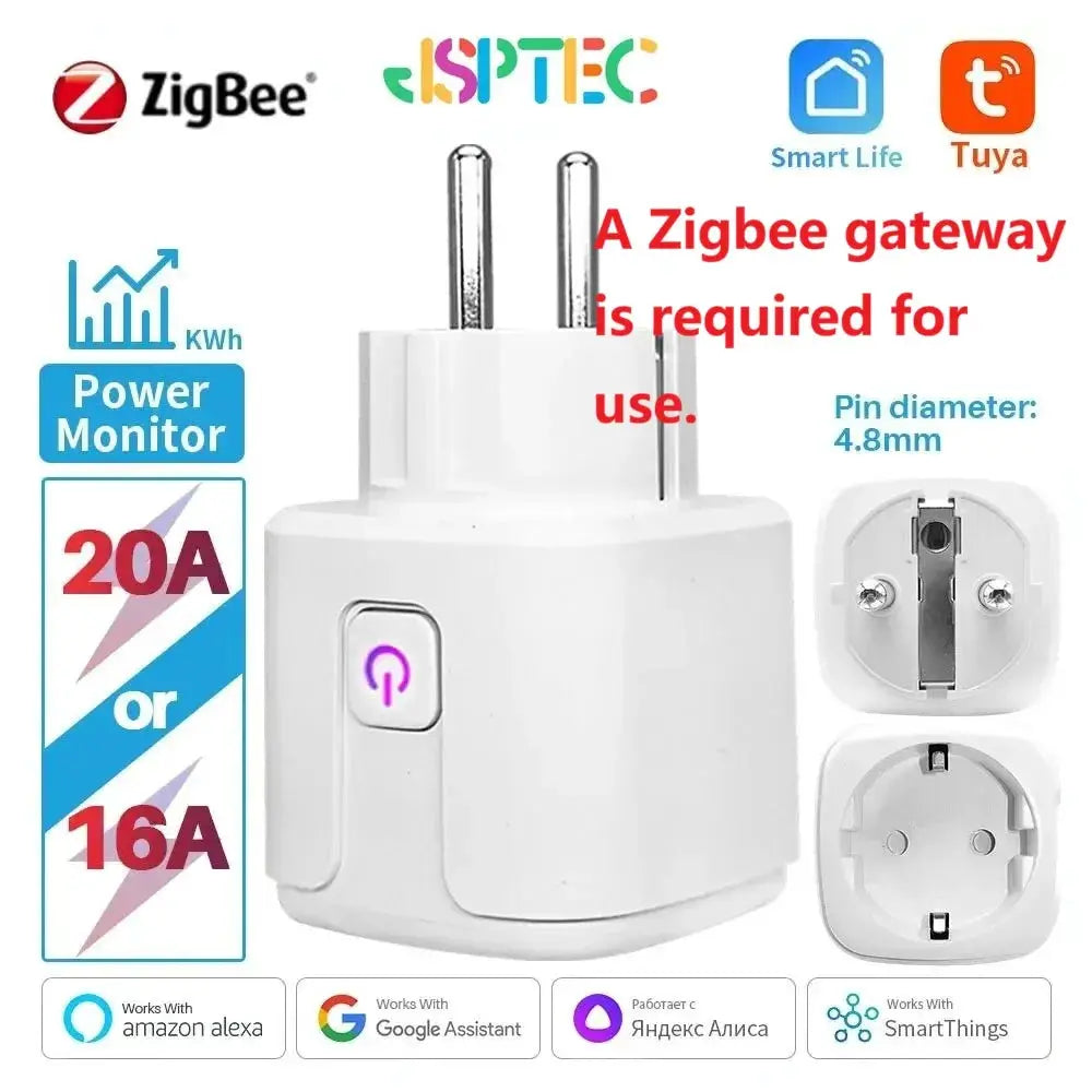Prise Zigbee blanche 16-20A, prise connectée nécessitant passerelle Zigbee.