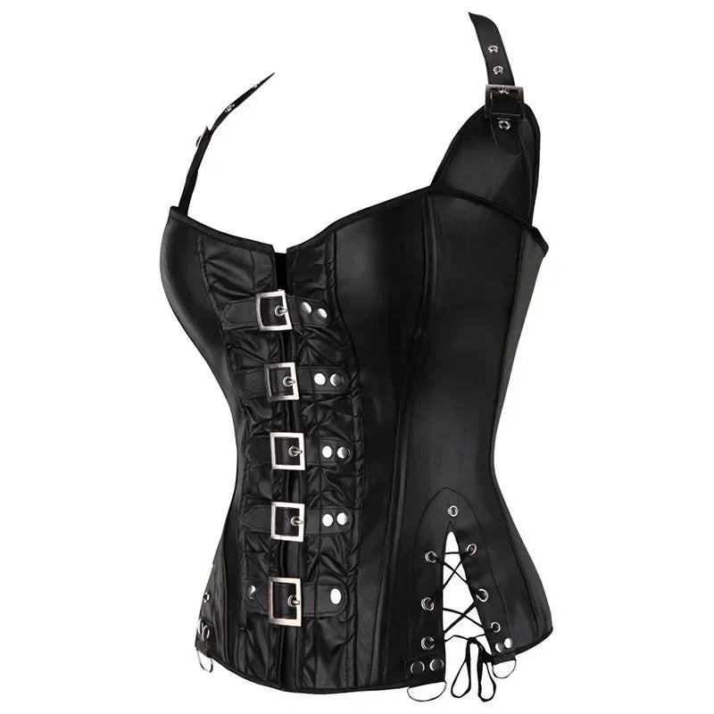 Faux Leather Backless Steampunk Corselet – Gothic Punk Style