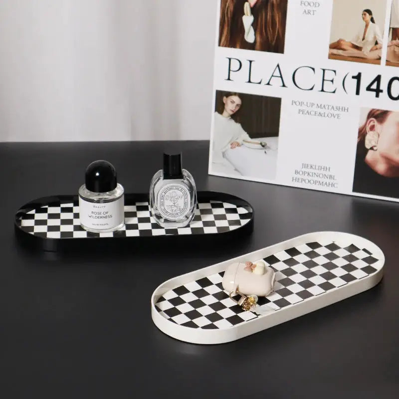 Epeiushome - Black and White Checkerboard Office Staircase, Nordic Ins Style, Square, Crescent-shaped Storage