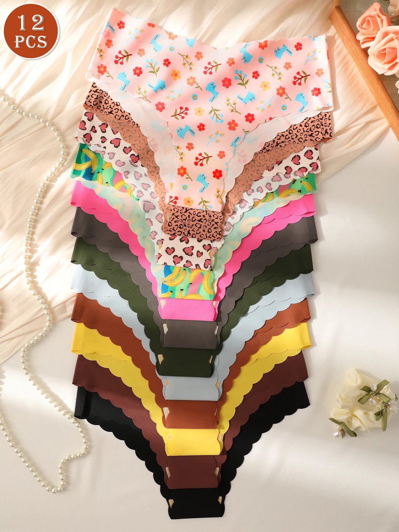 Culottes Triangulaires Femmes à Bords Ondulés Multicolores Lot de 12