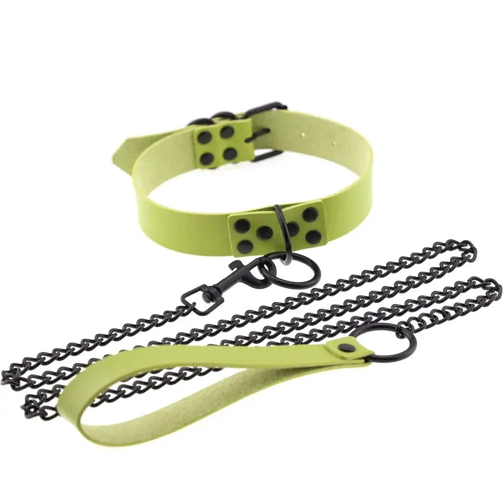 Collier de laisse en cuir synthétique style gothique punk – Decopunk