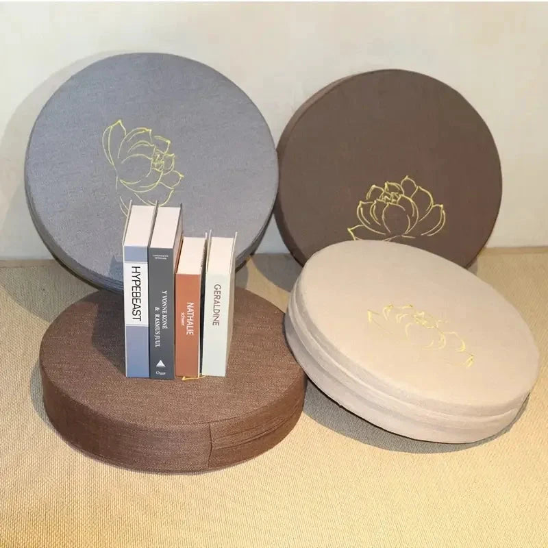 Meditationskissen, Leinen-Yogakissen, 40 x 6 cm, Gold-Lila-Lotusmuster