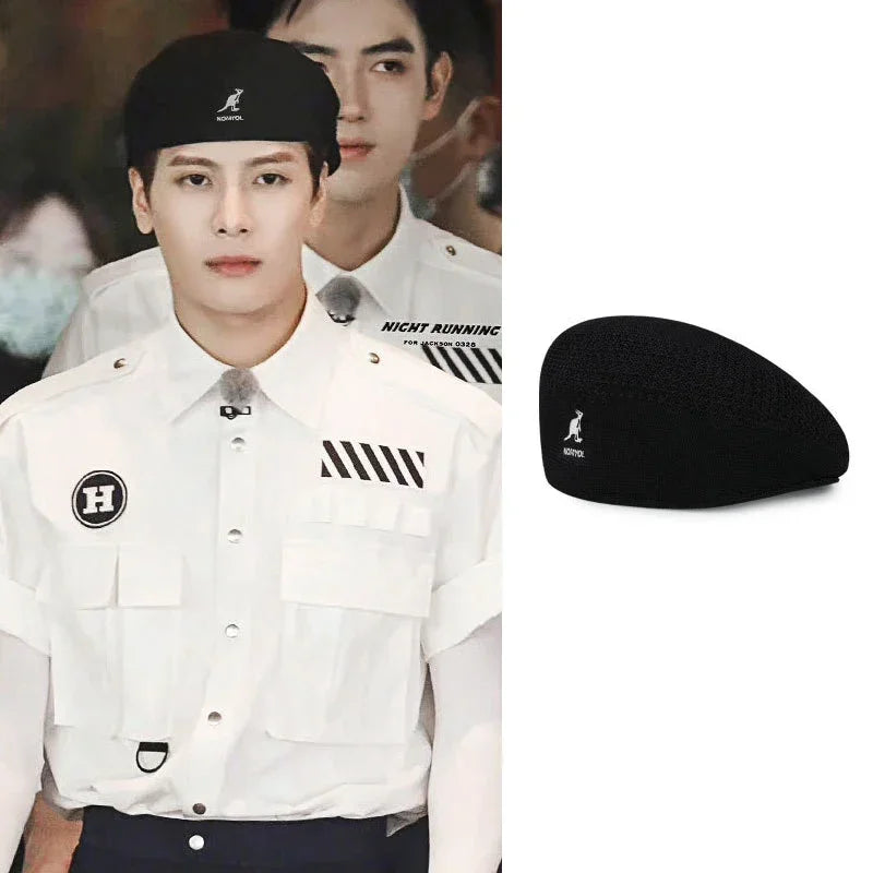 Béret En Laine Noir Motif Étoiles Tricot Été Fin Unisexe