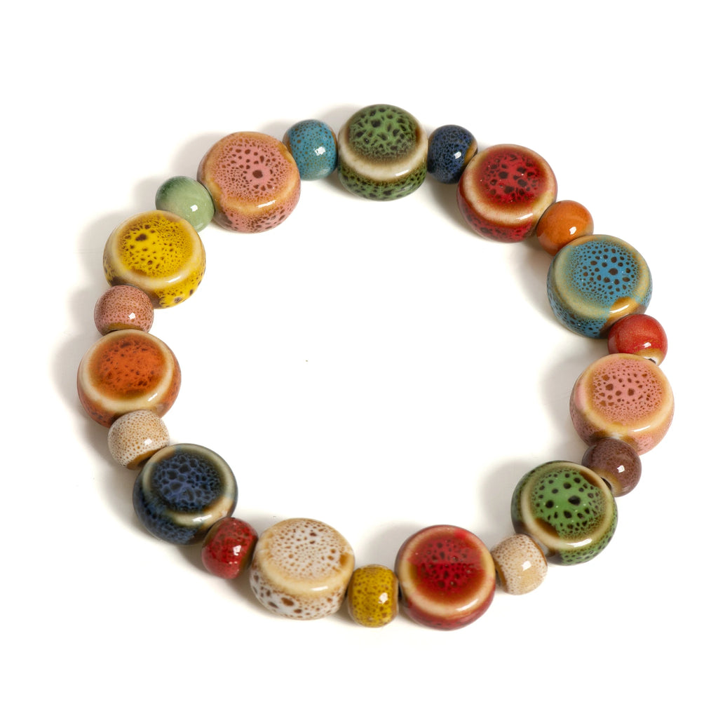 Bracelet de perles en céramique – Motifs étoile de mer et coquillage – Boho Plage