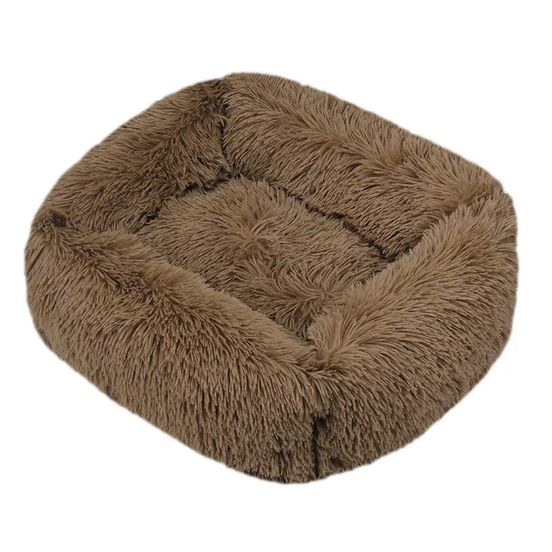 Square Plush Dog Bed, Washable, Duck Blue, Sizes XS to XL