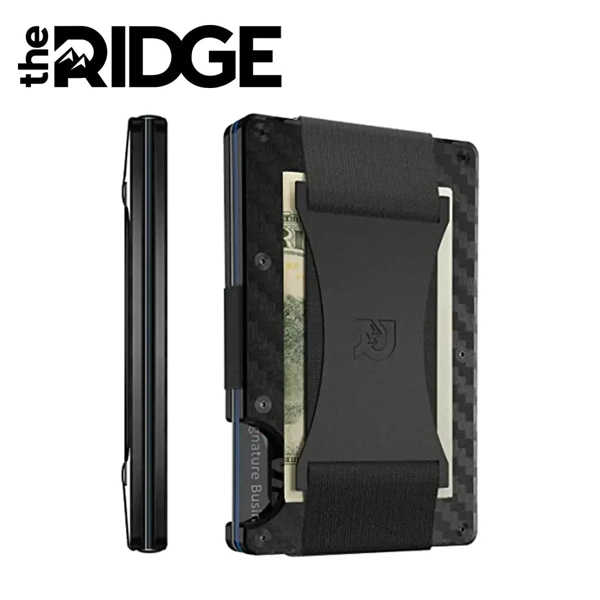 Porte-feuille compact RFID The Ridge noir au motif carbone avec poche billets