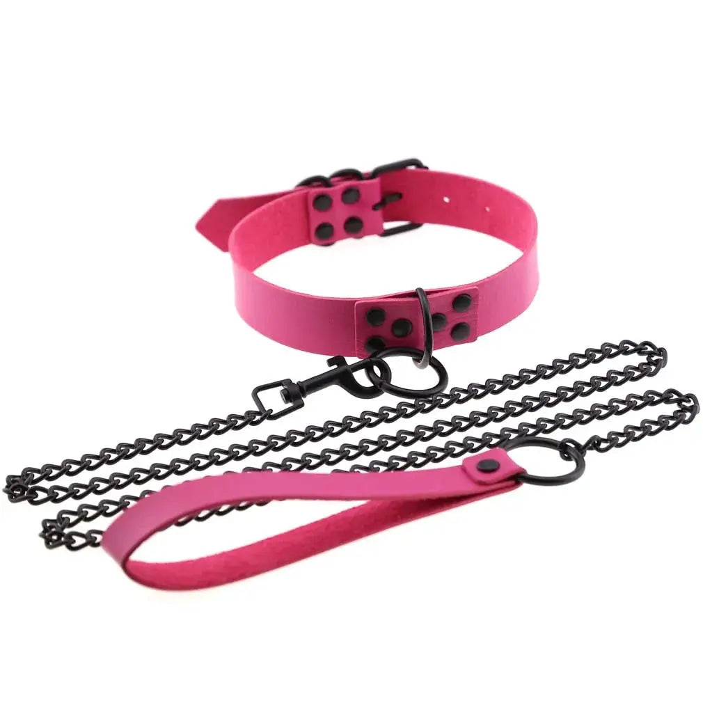 Collier de laisse en cuir synthétique style gothique punk – Decopunk