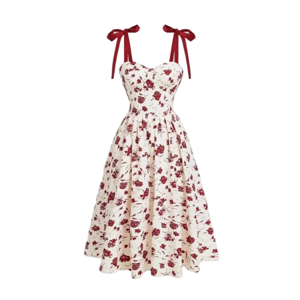 Robe mi-mollet bretelles fines imprimé floral