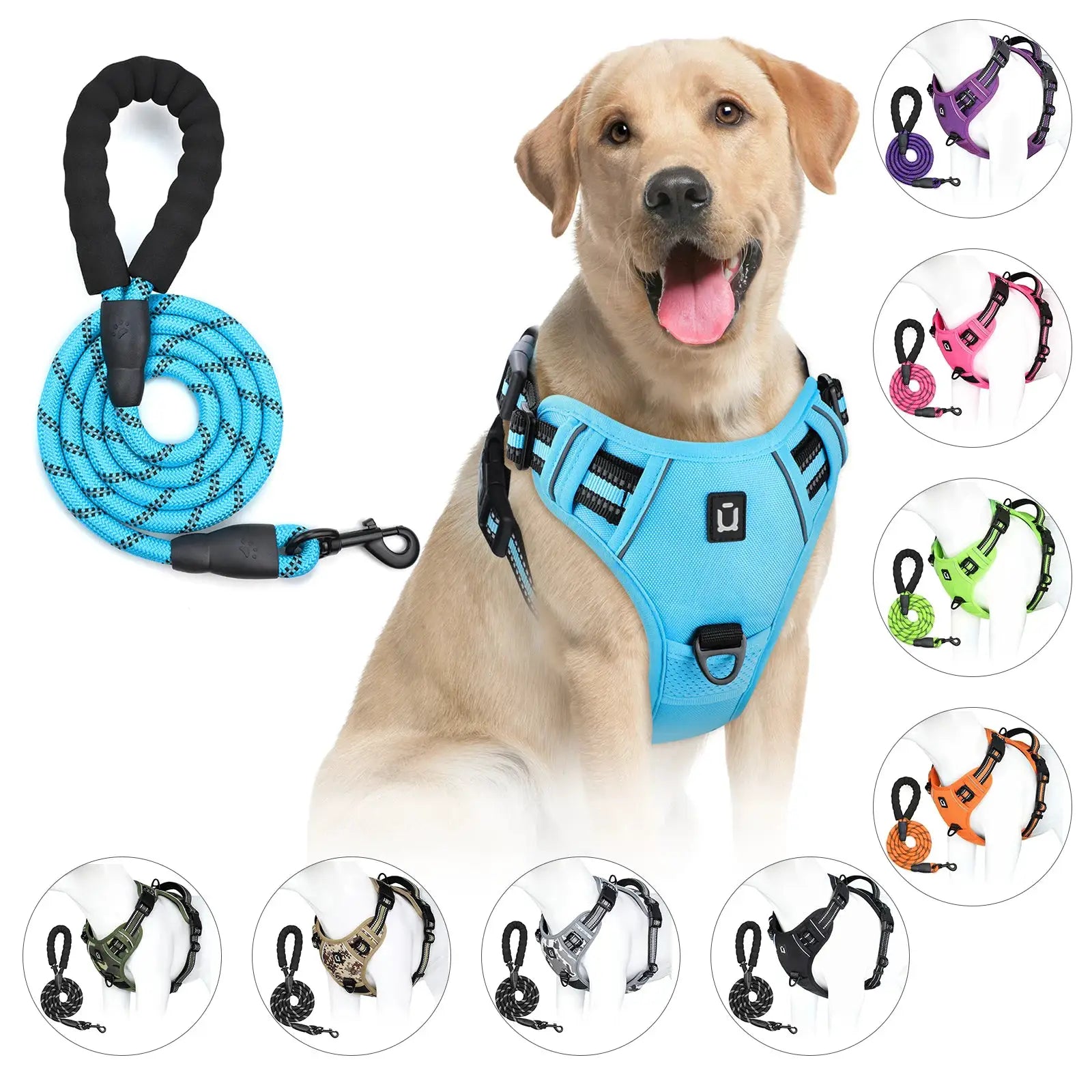 Harnais gilet anti-fuite pour chien LSDLBoutique avec laisse bleue réfléchissante, réglable