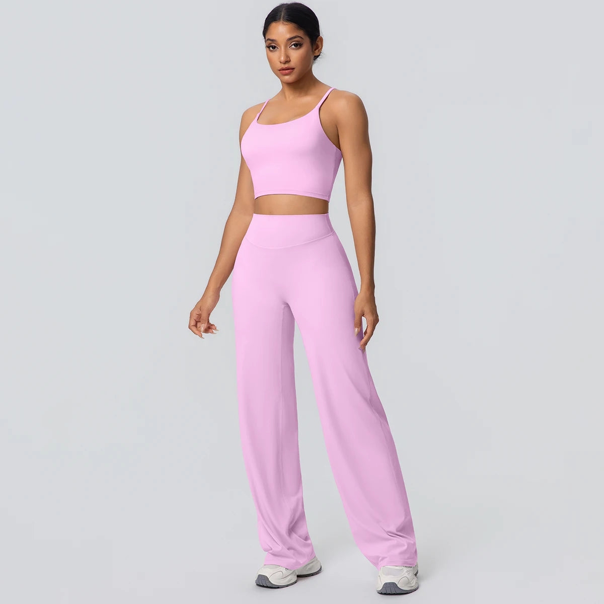 Ensemble Sport Femme Bleu Clair Dos Nu Bretelles Pantalon Taille Haute