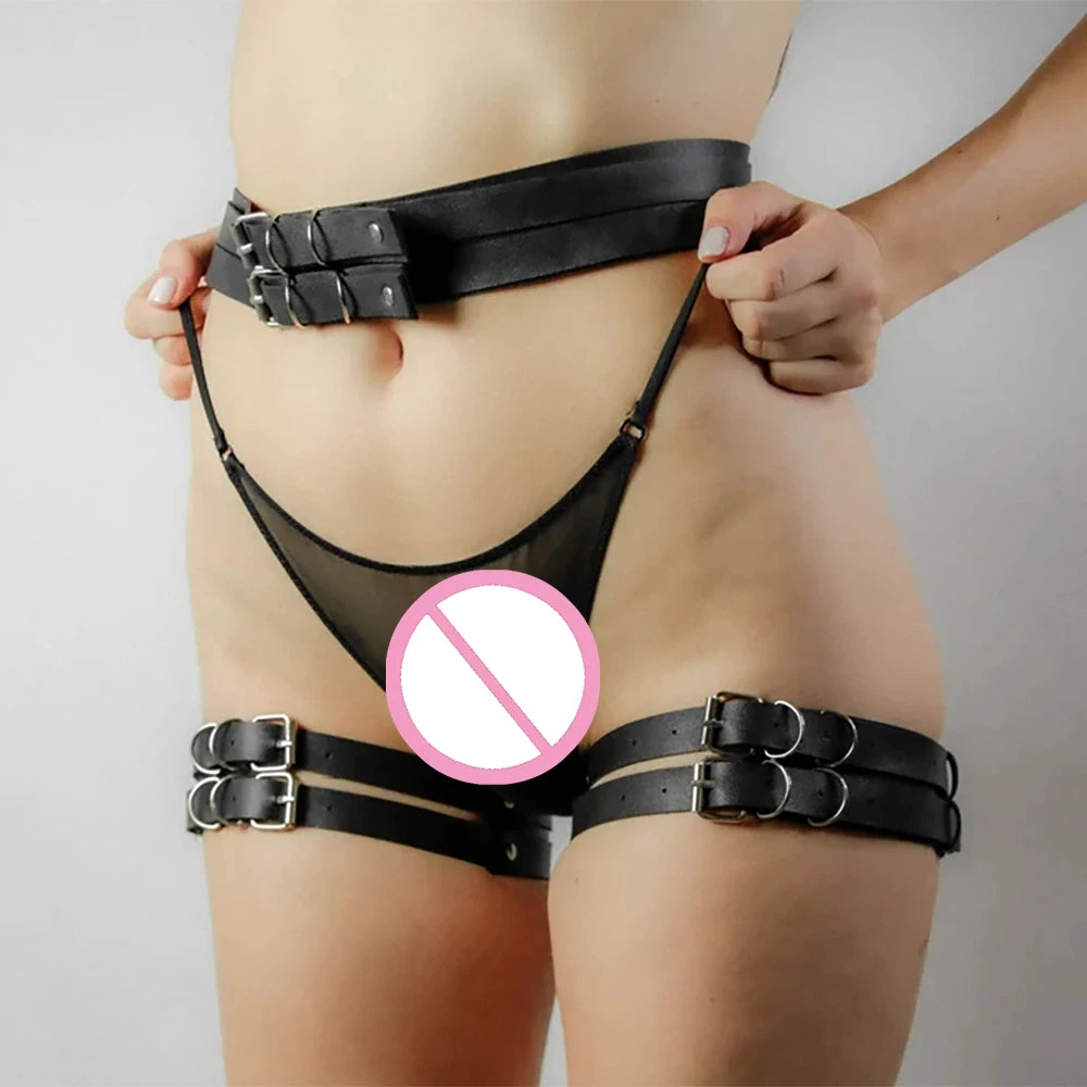 Ceinture jarretelles de cuisse en cuir synthétique – Harnais de jambe style gothique