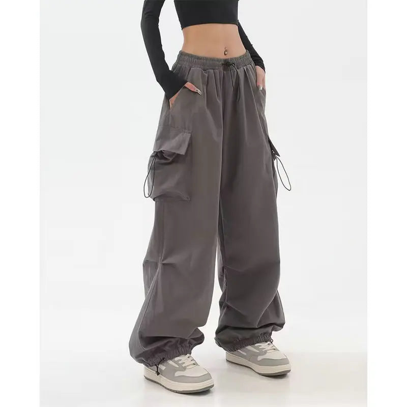 Beysaurt Damen Harajuku Baggy Cargohose mit elastischem Bund