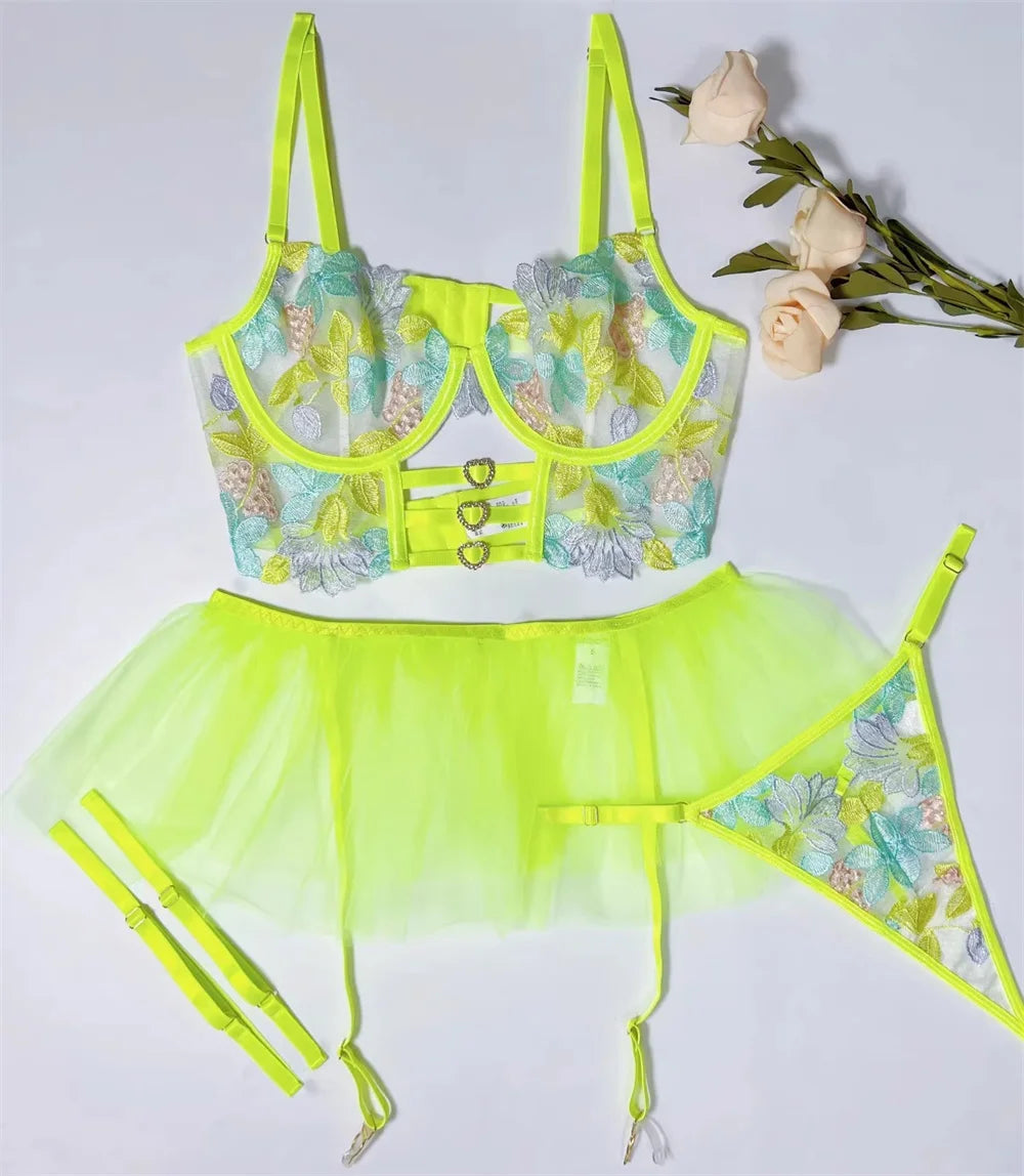 Léa's Secrets Plus Size Transparente Netzwäsche Neonblumen