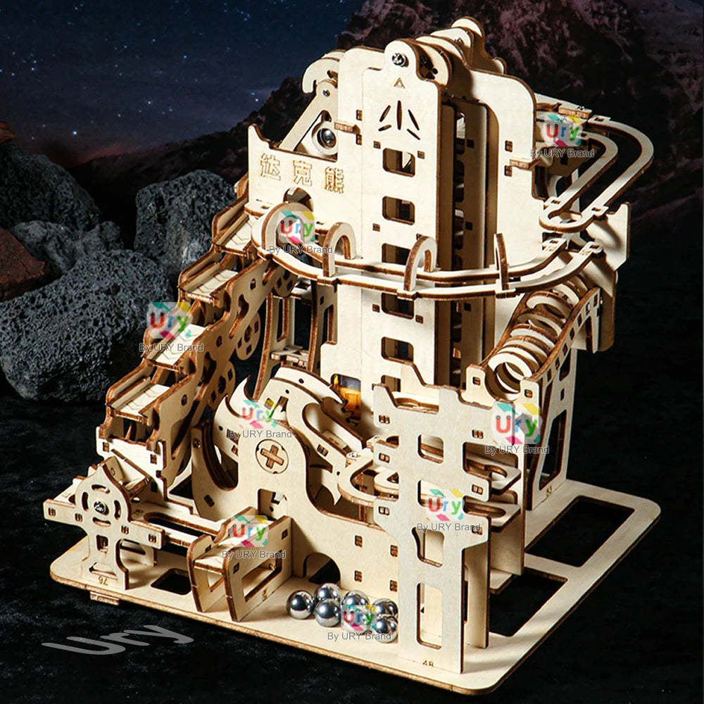 Ury – puzzle 3D en bois, dispositif de piste de catapulte électrique, ensemble de course en marbre, modèle mécanique, labyrinthe scientifique, assemblage de 7 boules, cadeau pour enfants by LSDLBoutique.ch
