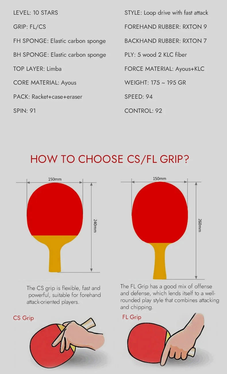 Loki Dragon Tischtennisschläger, 7-lagiges Carbonholz