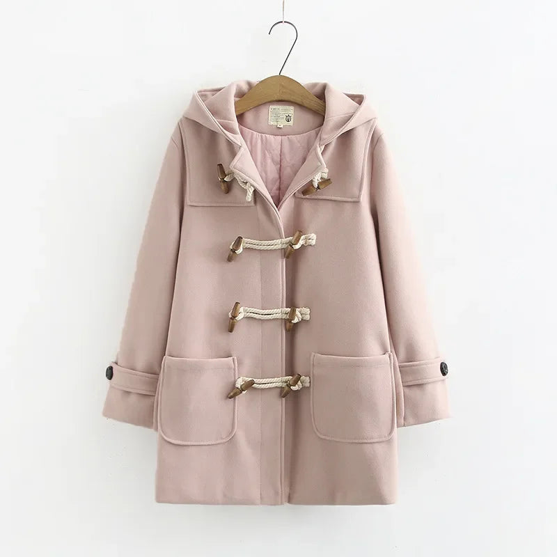 Manteau Long En Laine Avec Boutons En Bois Et Poches