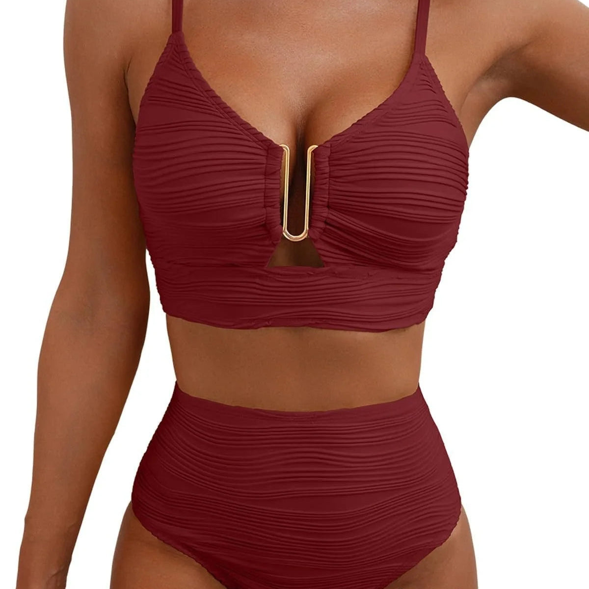 Maillot de bain deux pièces taille haute triangle – Pure Color