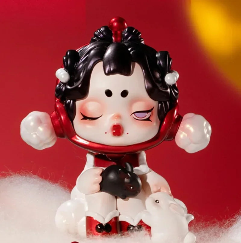 Pop Mart Kawaii PVC-Figur Braun Chinesischer Knoten Rot