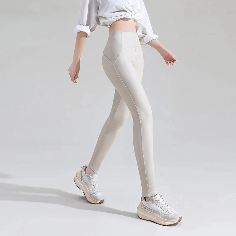 Schwarze Leggings aus PU-Leder mit Schlangenmuster und hohem Bund