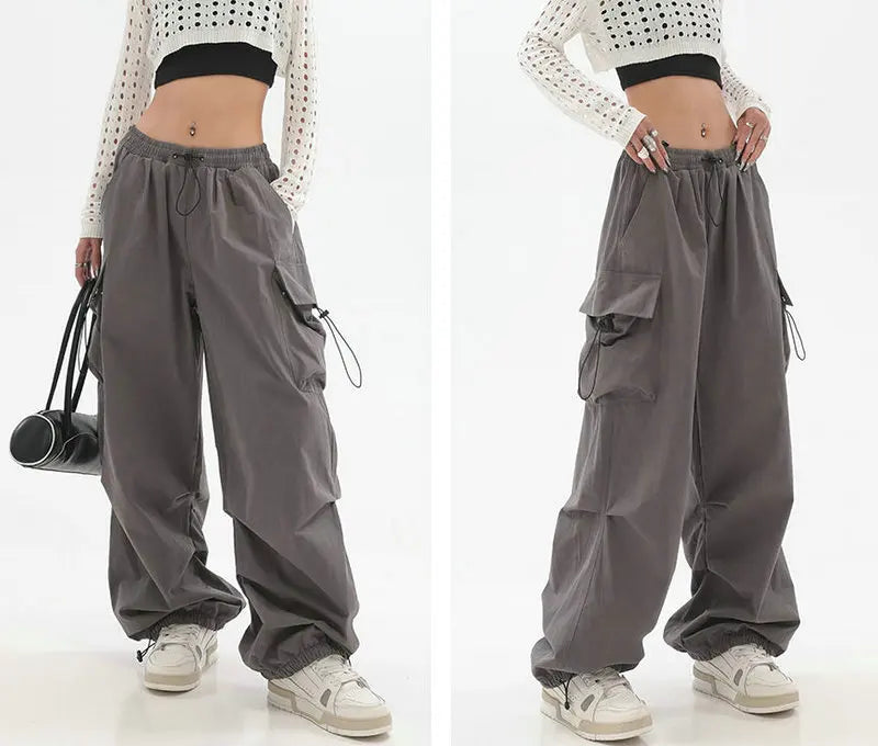 Beysaurt Damen Harajuku Baggy Cargohose mit elastischem Bund