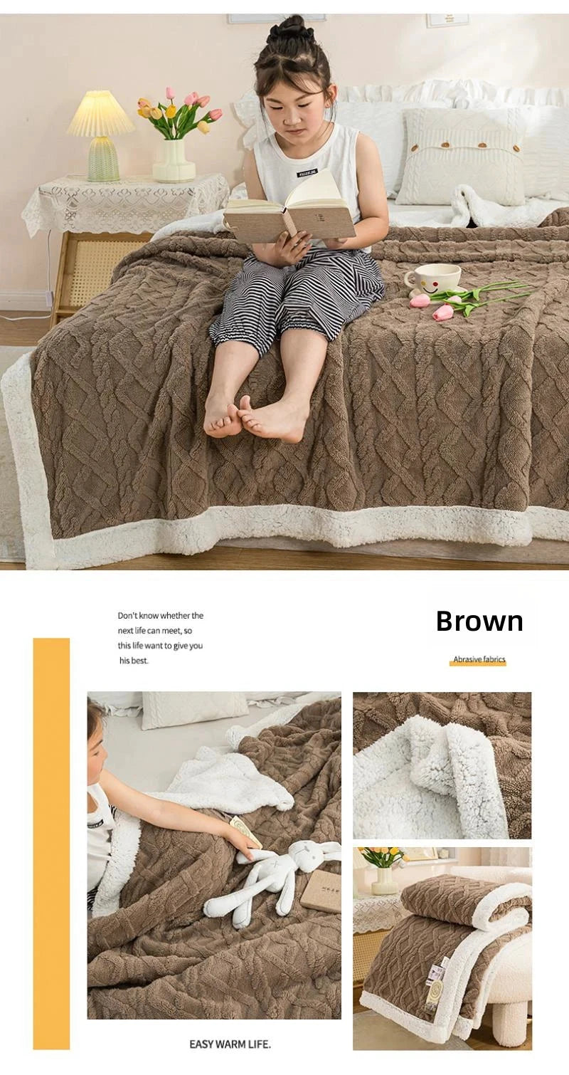 CARA CARLE Korallenfarbene Sherpa-Decke Doppelfleece