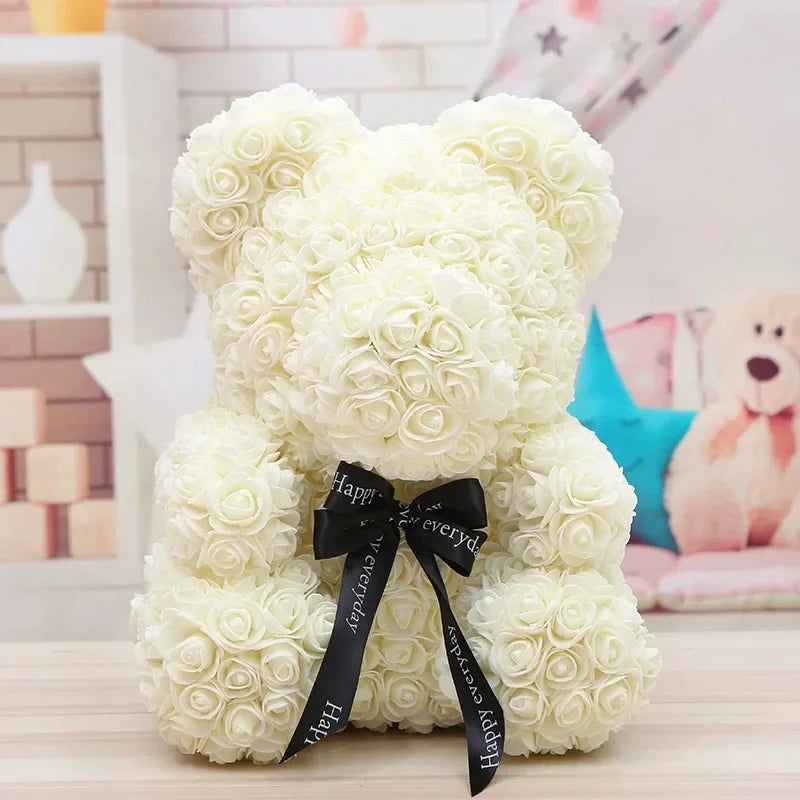 Ourson en roses éternelles avec boîte – 40 cm