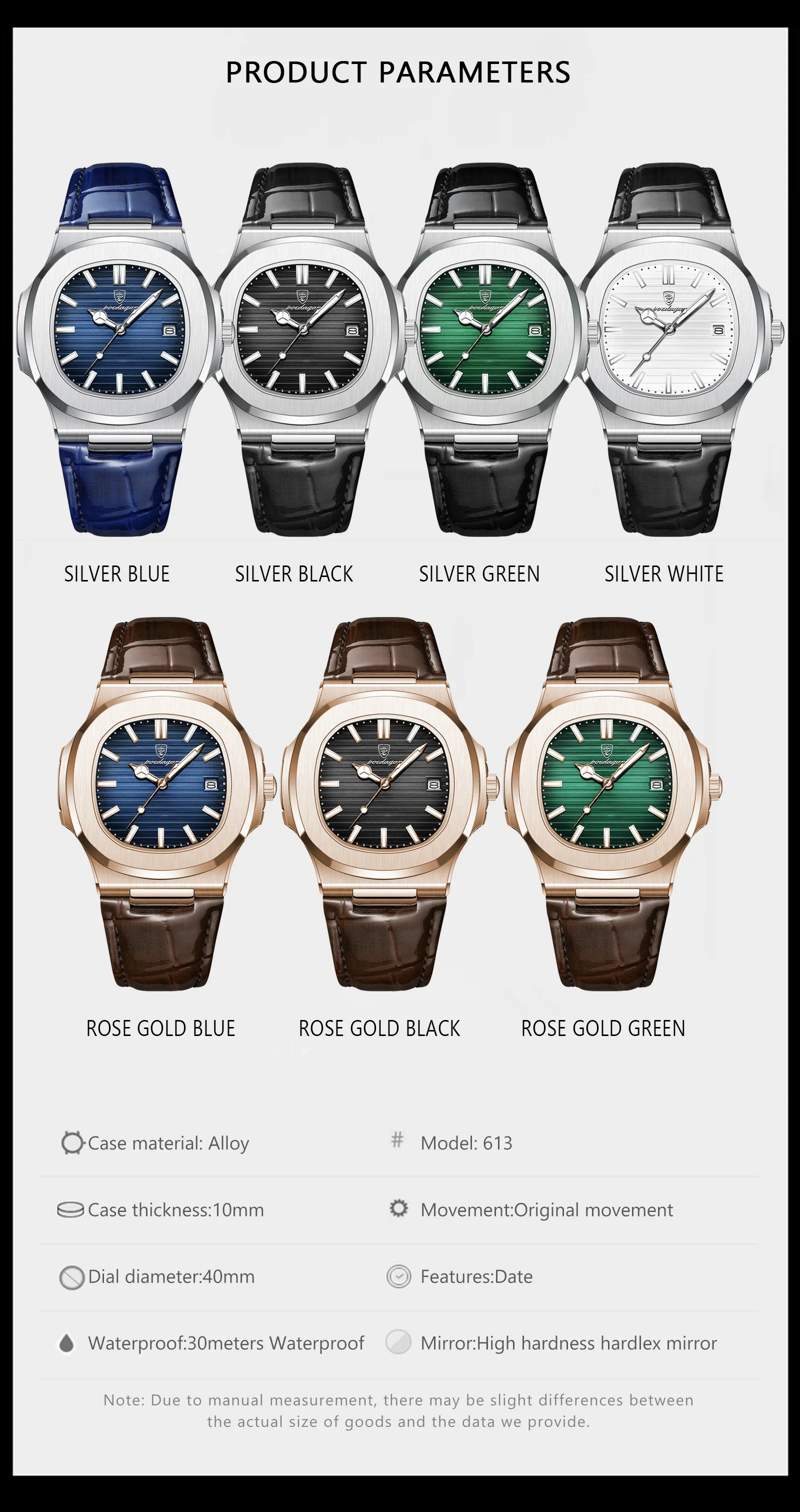 Montre Homme POEDAGAR Étanche Date Cuir Quartz Sport Chic Design Carré Moderne Masculin by LSDLBoutique.ch