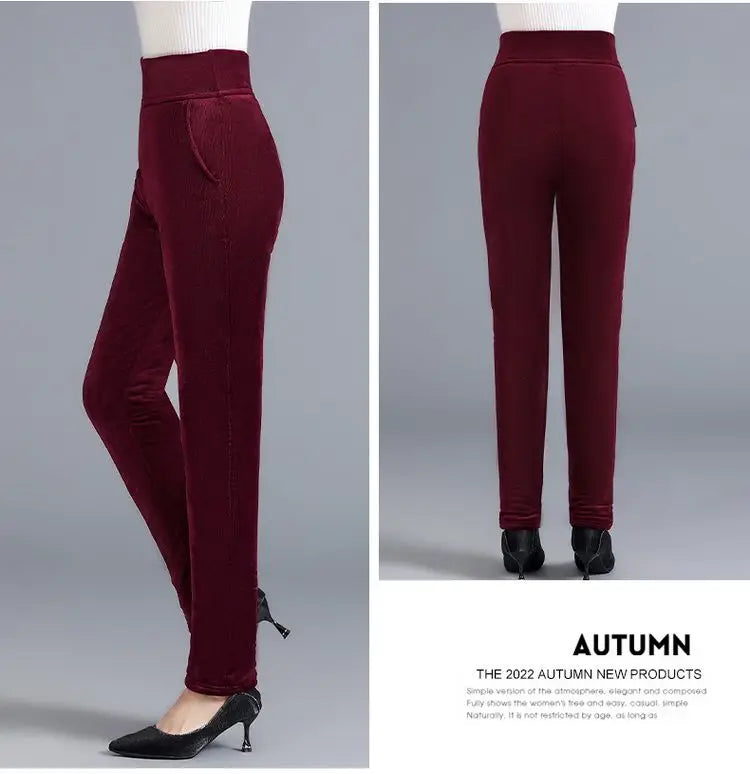 Fjadt Leggings Velours Doré Taille Haute Élastiques