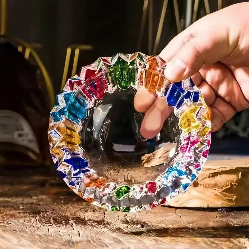 1 eleganter Glasaschenbecher - Rundes, farbiges Design, geeignet für Heim- und Bürodekoration, perfekt für das Wohnzimmer