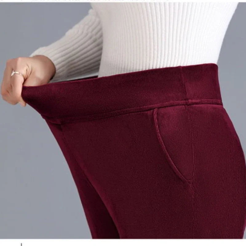 Fjadt Leggings Velours Doré Taille Haute Élastiques