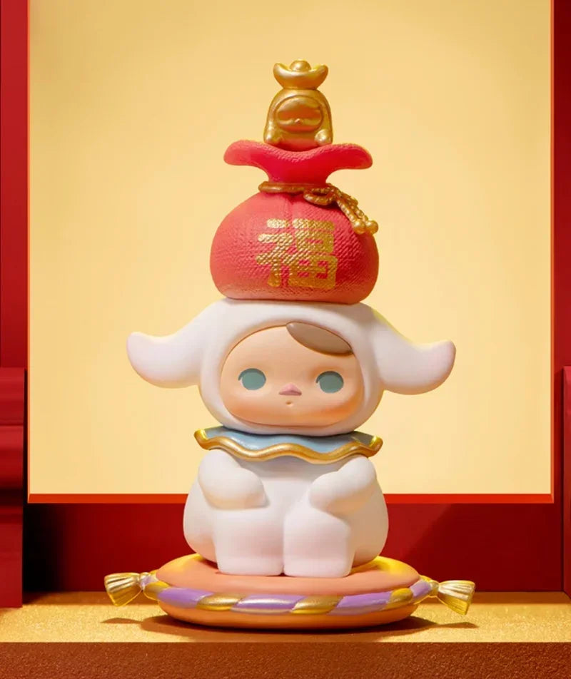 Pop Mart Kawaii PVC-Figur Braun Chinesischer Knoten Rot