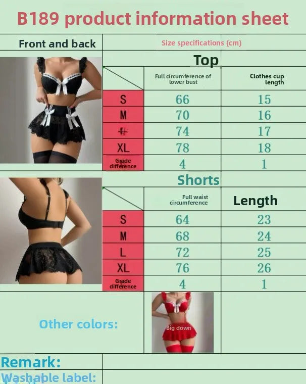 Dedomon Rotes Spitzen-Maid-Cosplay-Dessous-Set