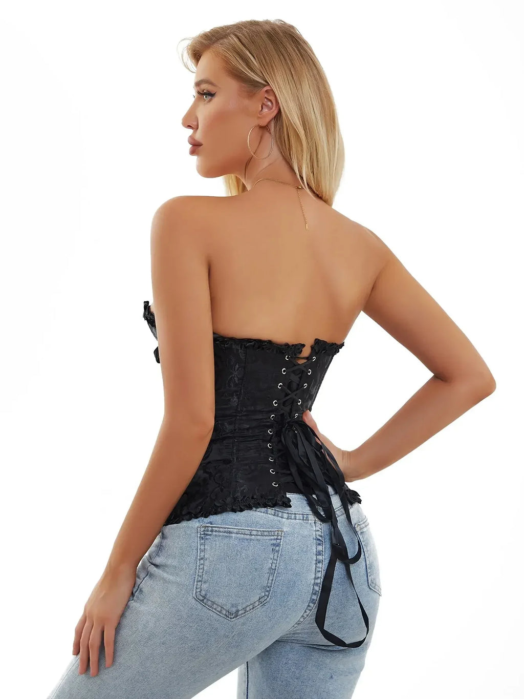 Victorian Floral Jacquard Corset – Front Busk Closure
