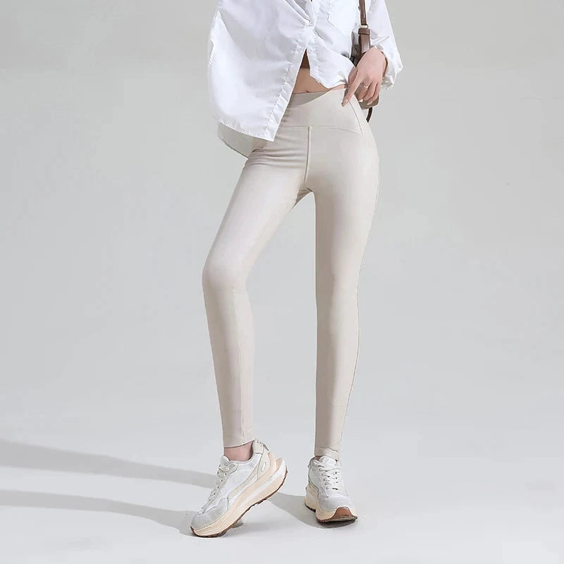 Schwarze Leggings aus PU-Leder mit Schlangenmuster und hohem Bund