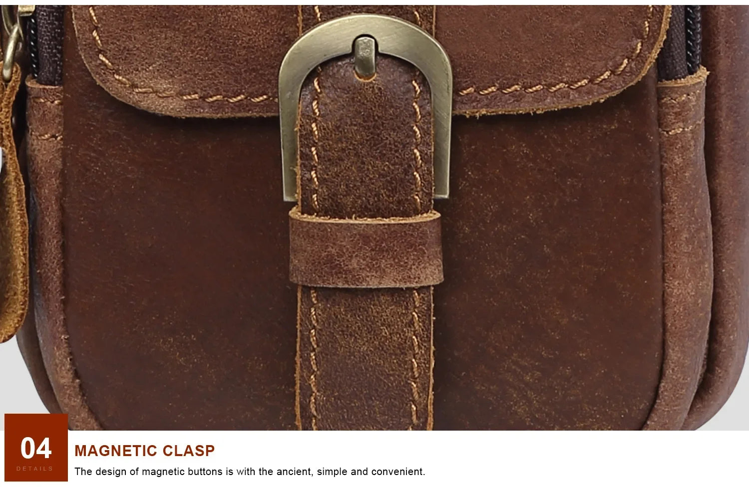 Sac de Taille en Cuir Brun avec Deux Compartiments et Fermeture Éclair