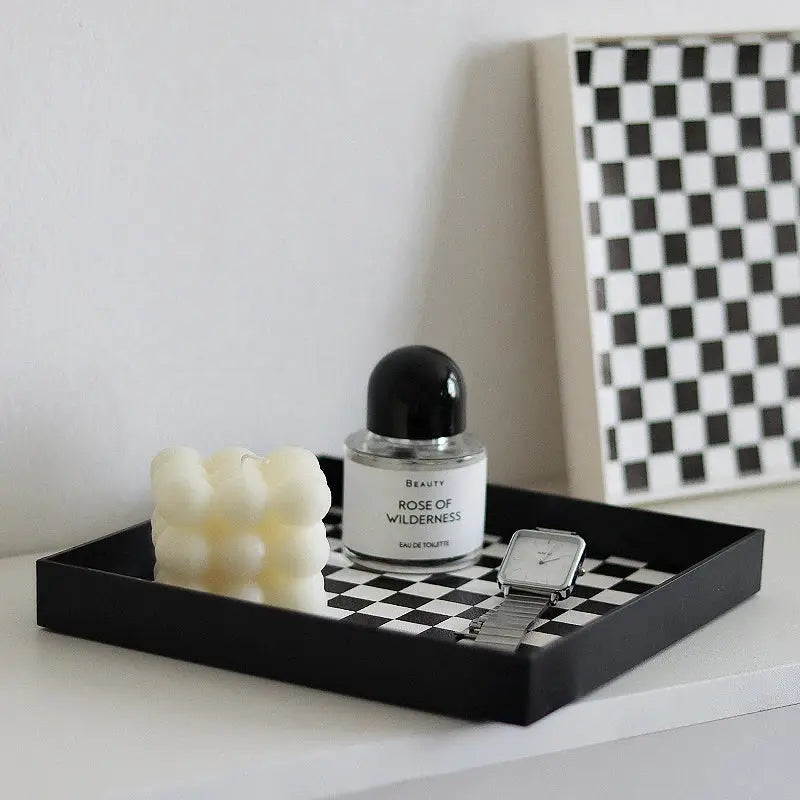Epeiushome - Black and White Checkerboard Office Staircase, Nordic Ins Style, Square, Crescent-shaped Storage