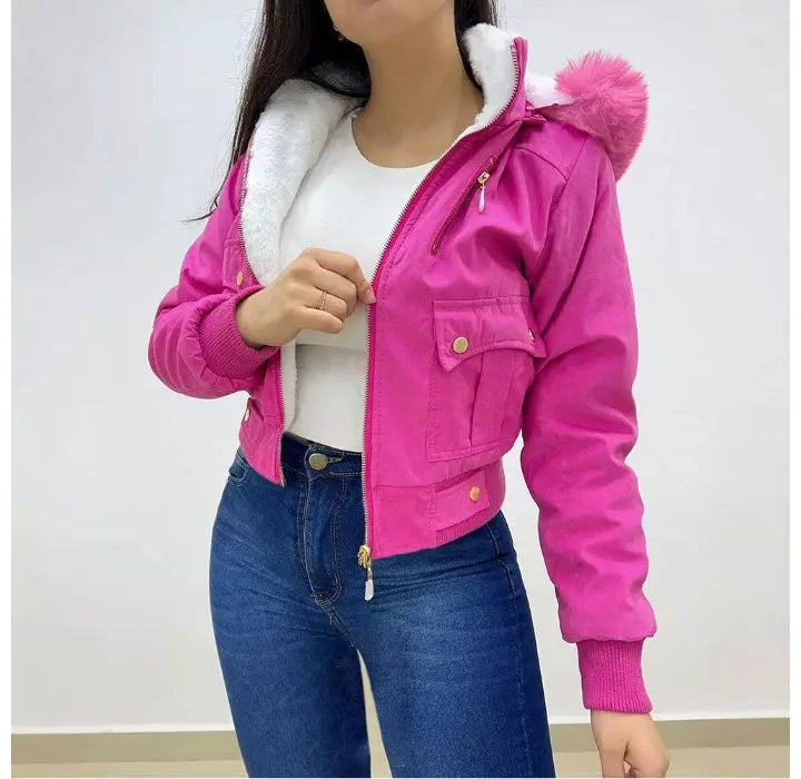 RANM Veste À Capuche Femme Polyester Rose Doublée Polaire