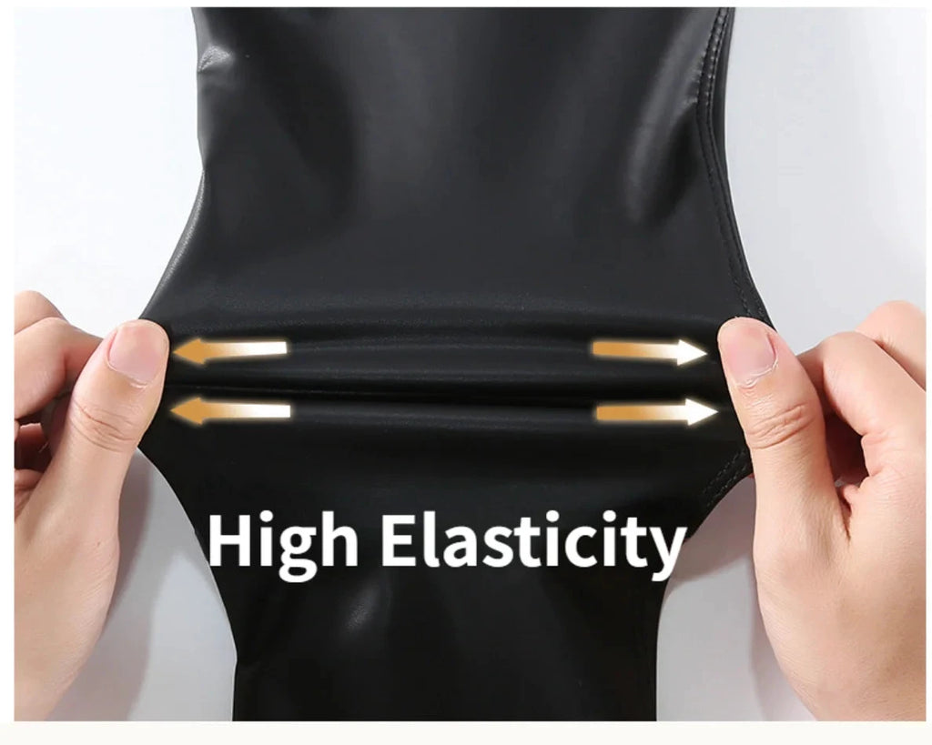 Schwarze Leggings aus PU-Leder mit Schlangenmuster und hohem Bund