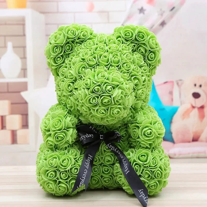 Ourson en roses éternelles avec boîte – 40 cm