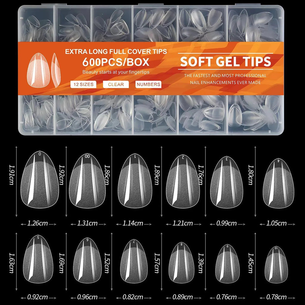600 pièces pointes d'ongles en Gel souple, pointes d'ongles en acrylique transparent demi-matte pointes de faux ongles pré-forme pour outils de manucure d'extension d'ongle by LSDLBoutique.ch