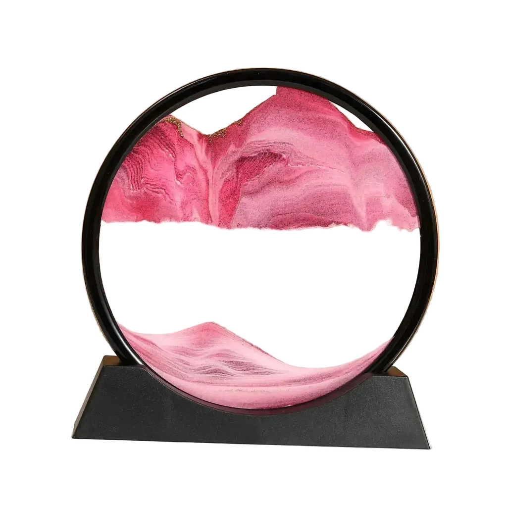 Tableau de Sable Mouvant 3D Deep Sea, sablier décoratif rond avec sable rose sur socle noir, LSDLBoutique
