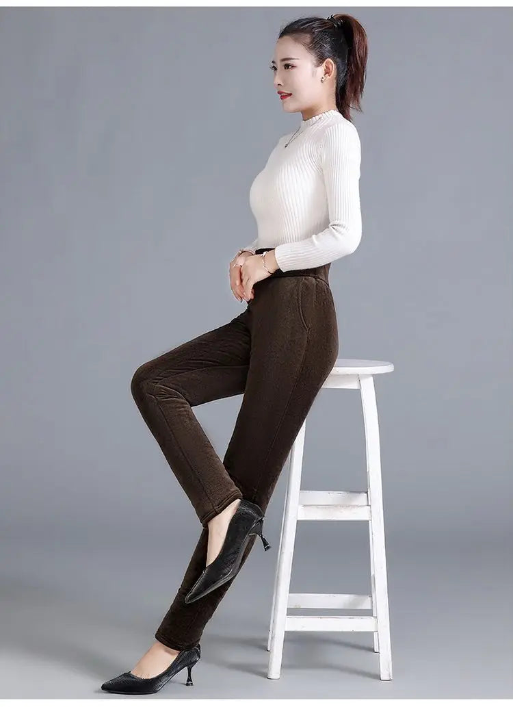 Fjadt Leggings Velours Doré Taille Haute Élastiques