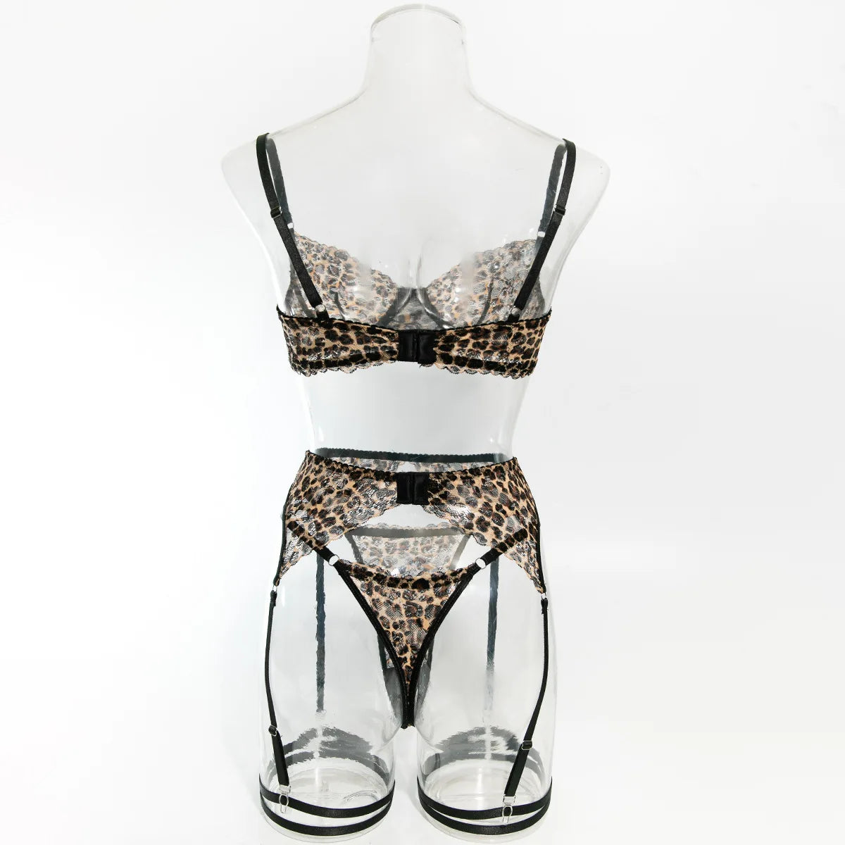 Krasapt 4-teiliges Dessous-Set mit Leopardenmuster