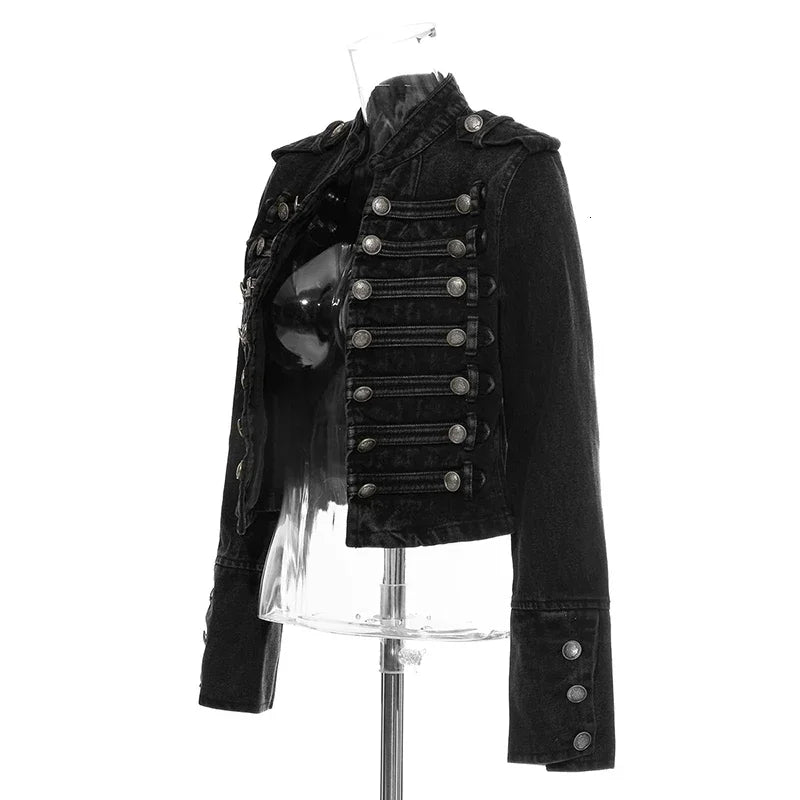 Yipn Veste Jean Courte Noir Fendue À Boutons Multiples