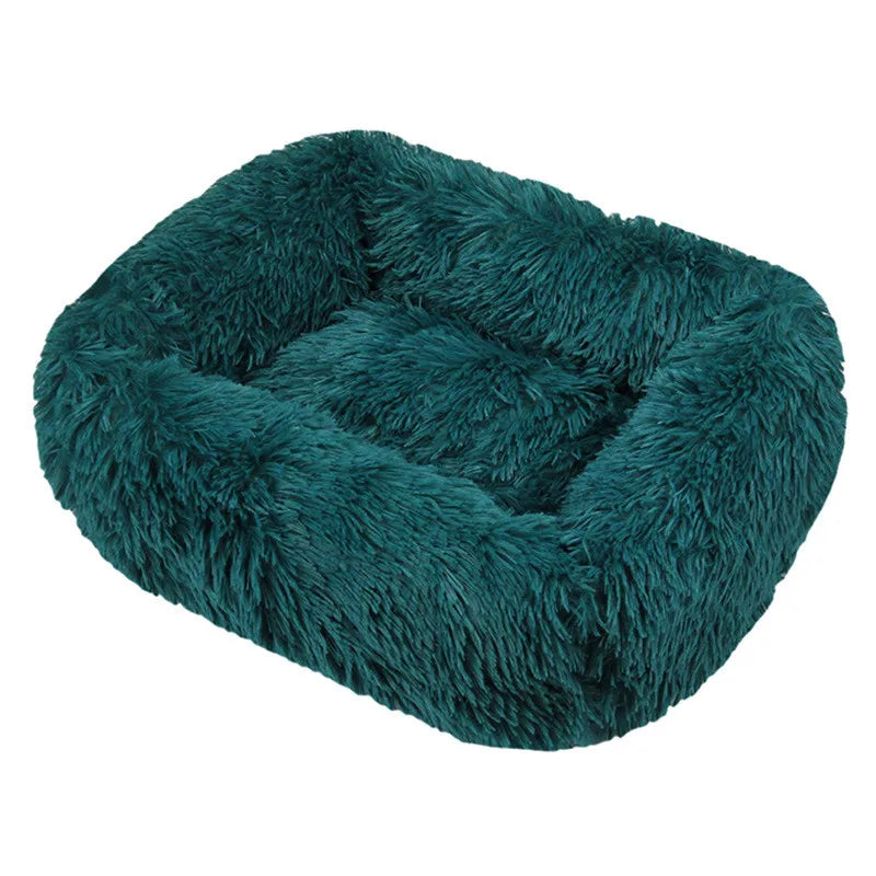 Square Plush Dog Bed, Washable, Duck Blue, Sizes XS to XL