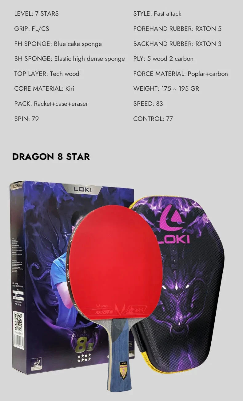 Loki Dragon Tischtennisschläger, 7-lagiges Carbonholz