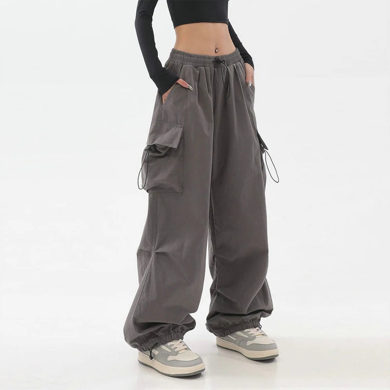 Beysaurt Damen Harajuku Baggy Cargohose mit elastischem Bund