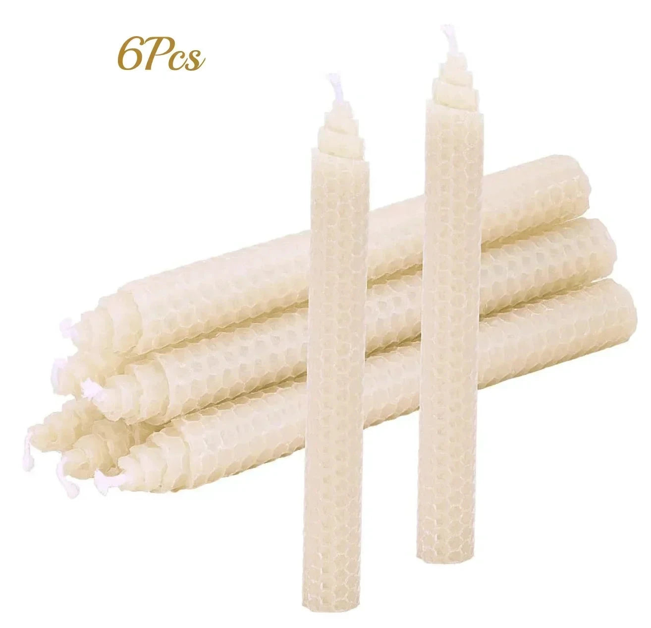 Konische Bienenwachskerzen, Bienenwabenmuster, Beige, handgefertigt