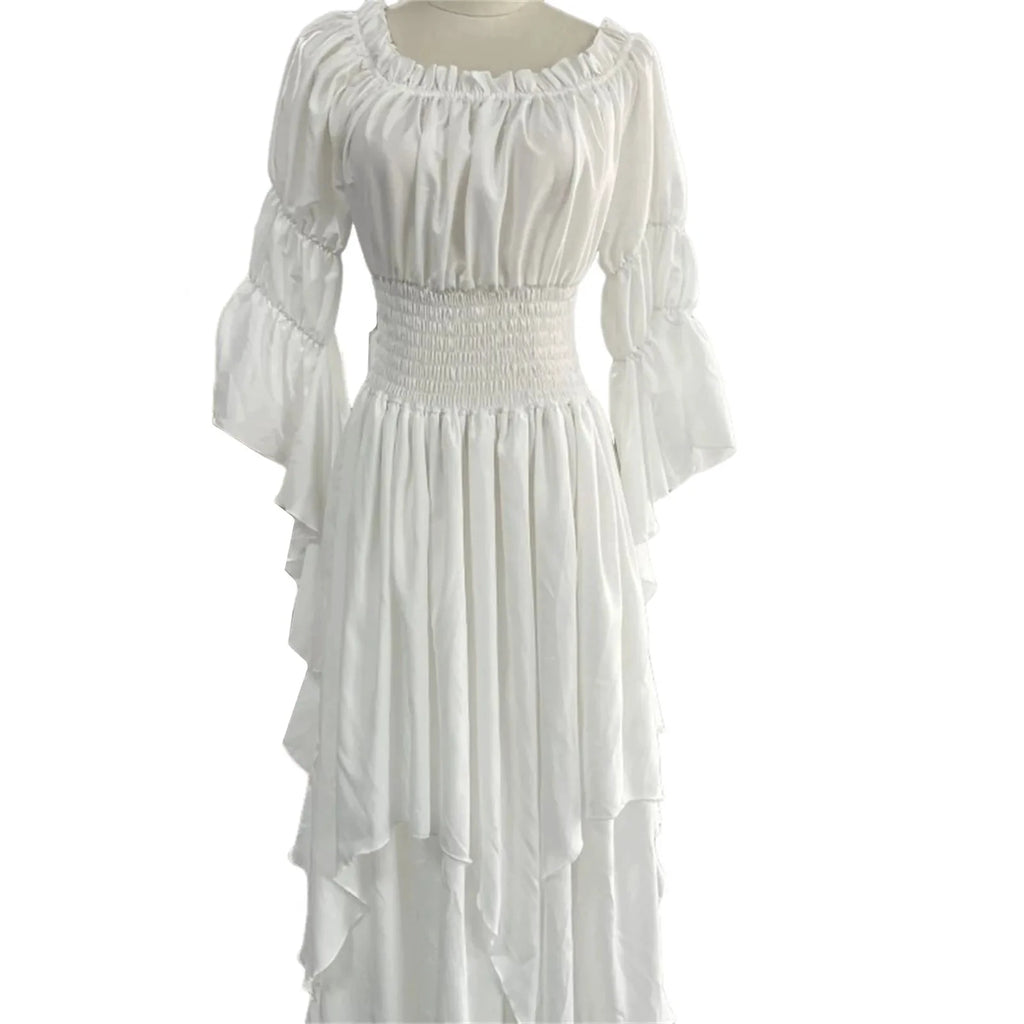 Robe longue style médiéval manches longues encolure élastique