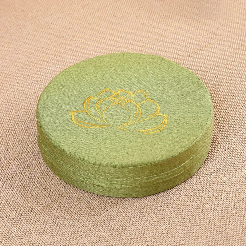 Meditationskissen, Leinen-Yogakissen, 40 x 6 cm, Gold-Lila-Lotusmuster